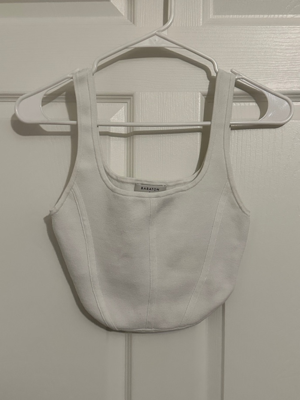 Babaton White Ribbed Square-Neck Tank